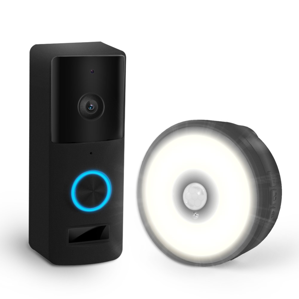 Drahtlose 720p WiFi Video Türklingel Türsprechanlage Nachtsicht Funktion   Bewegungserkennung   Optischer Klingel für iOS/Android (IP65) - Schwarz