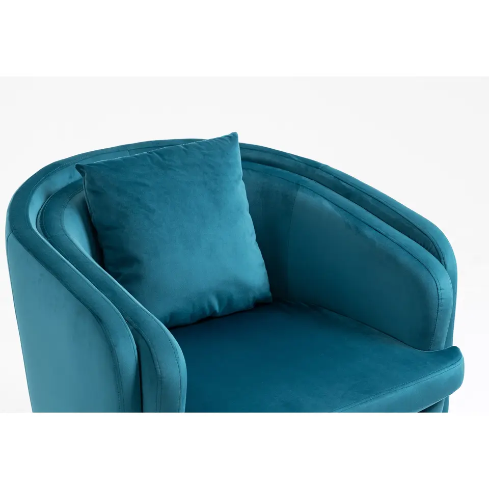 Salonstoel van metaal en eendblauw fluweel