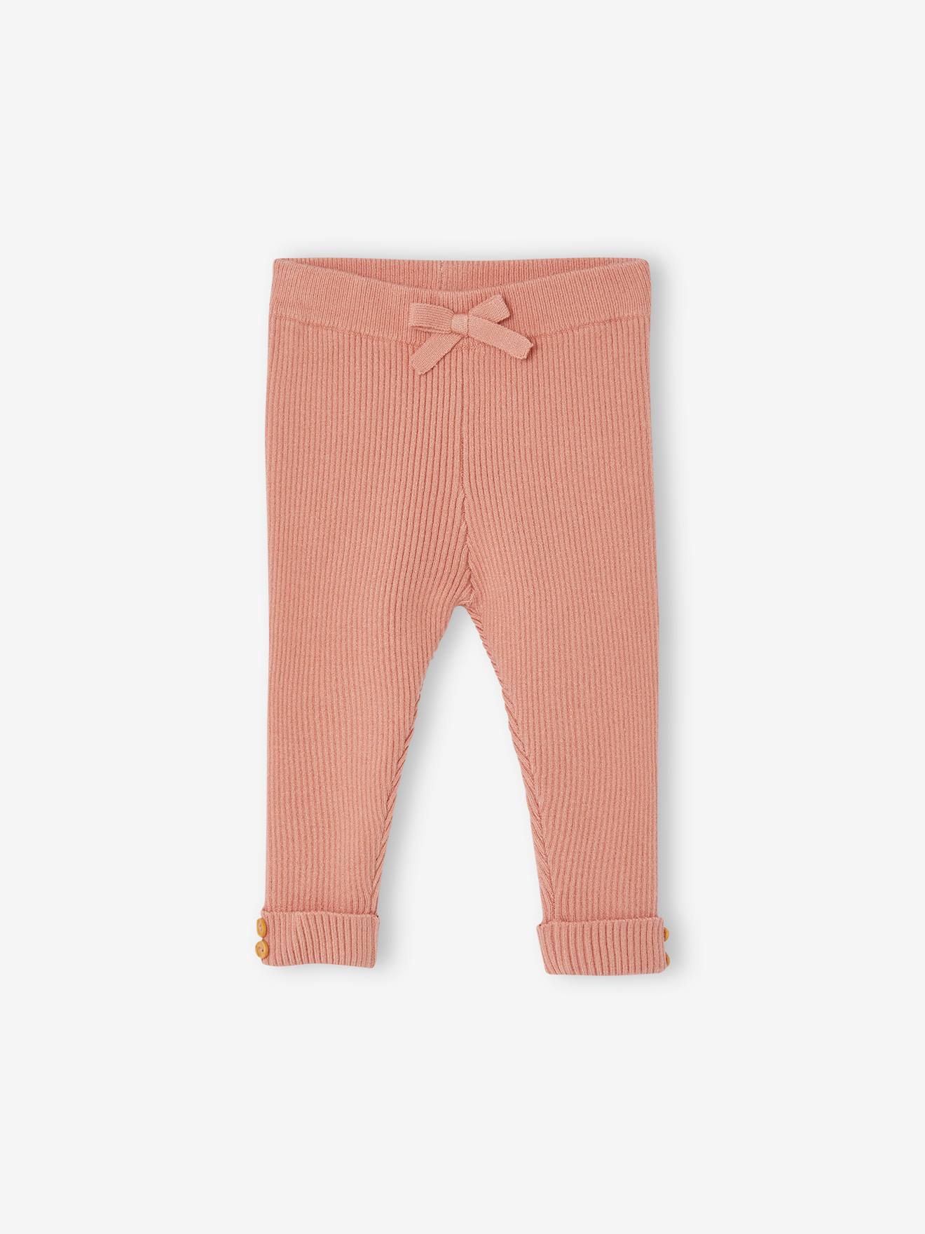 Calça legging de malha para bebê, bege liso tamanho médio