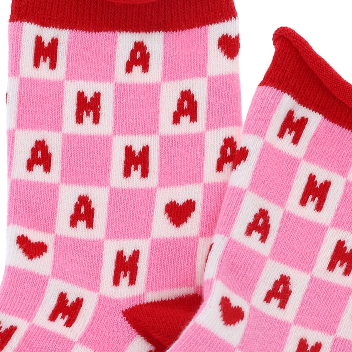 Chaussettes mama damier rose et blanc