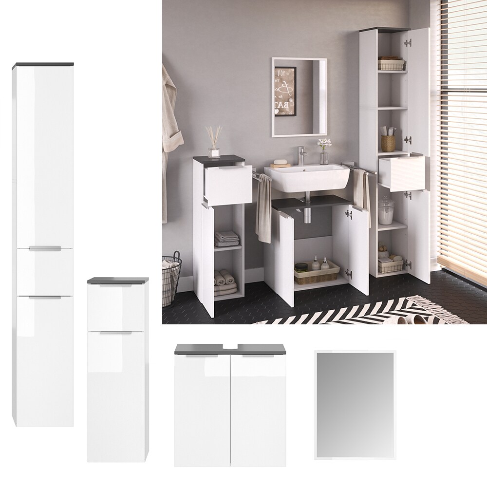 VICCO Badmöbel-Set OTIS Weiß - Hochschrank Unterschrank Midischrank Spiegel