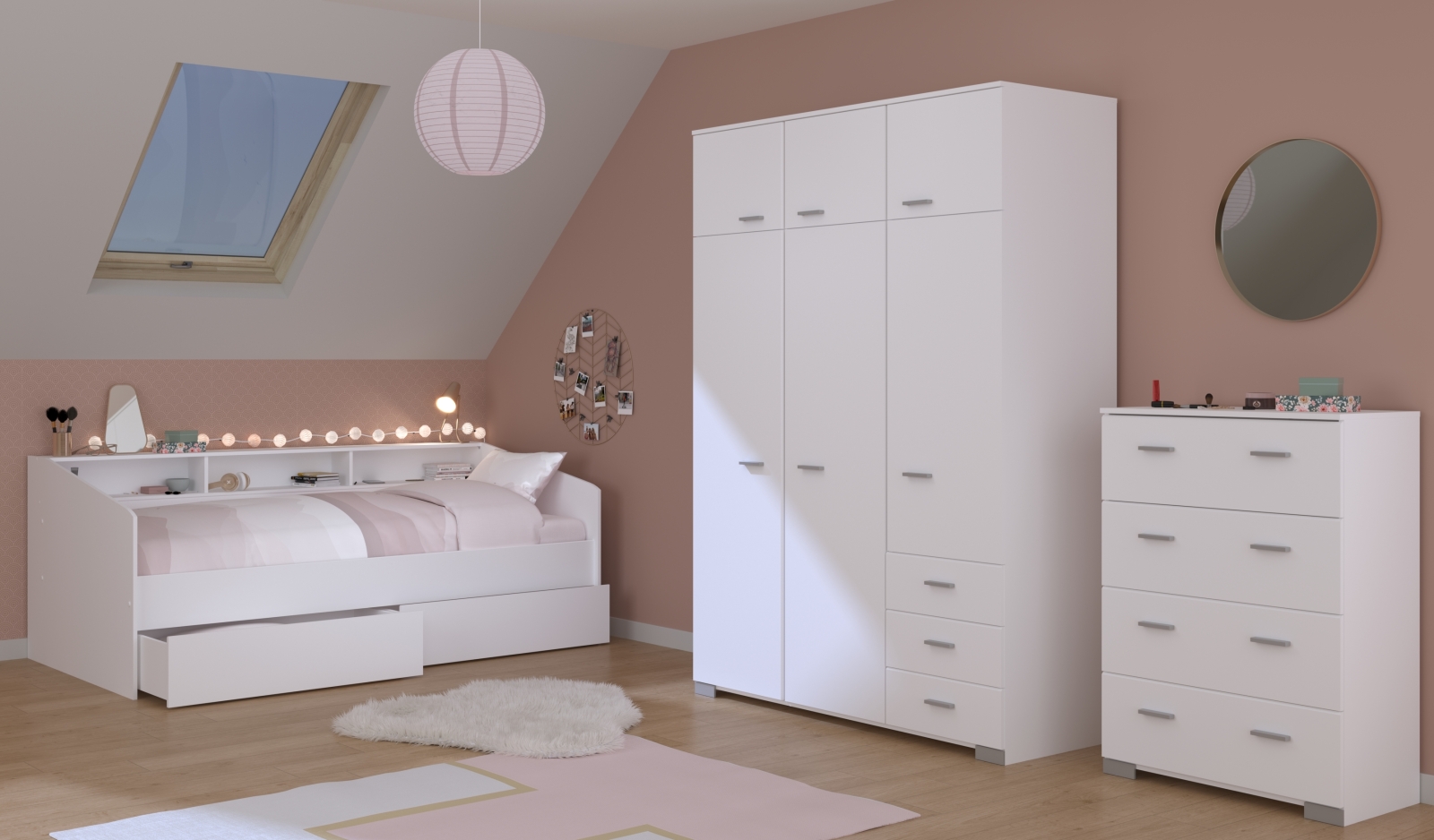 4-teiliges Kinderzimmer SLEEP 41 - weiß - mit 2 Bettschubkästen