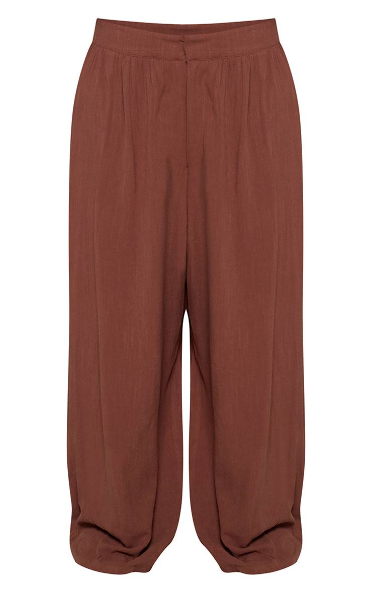 Chocolat Pantalon Large Droit En Tissu Texturé Grande Taille - Ensemble Coordonné