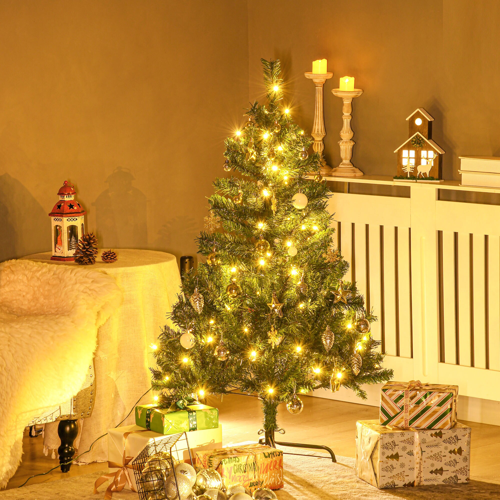 HOMCOM Künstlicher Weihnachtsbaum mit 80 LEDs grün 75 x 120 cm (ØxH)