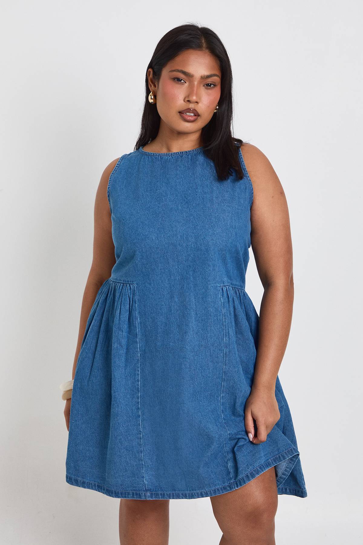 boohoo Robe Patineuse Mini En Chambray Grande Taille