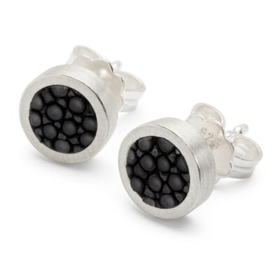 Ohrstecker Silber-Rochenleder, Schwarz
