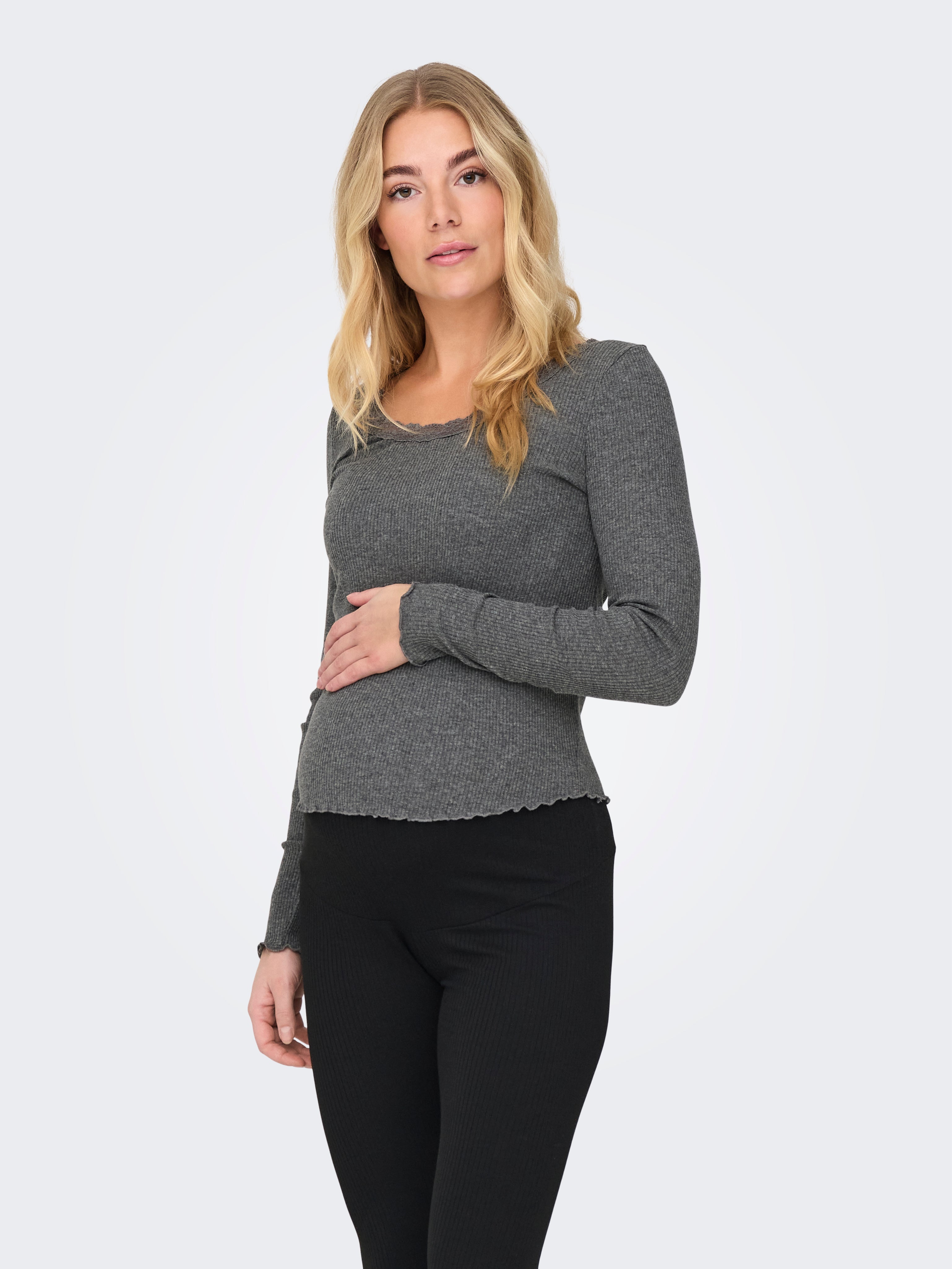 OLMXENA Top Dark Grey Melange
