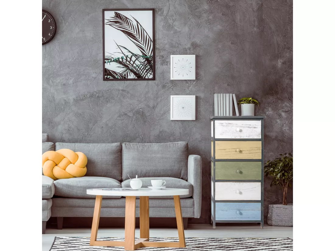 Chiffonier Chevet 5 Tiroirs Gris Deco Urban 81x40x29