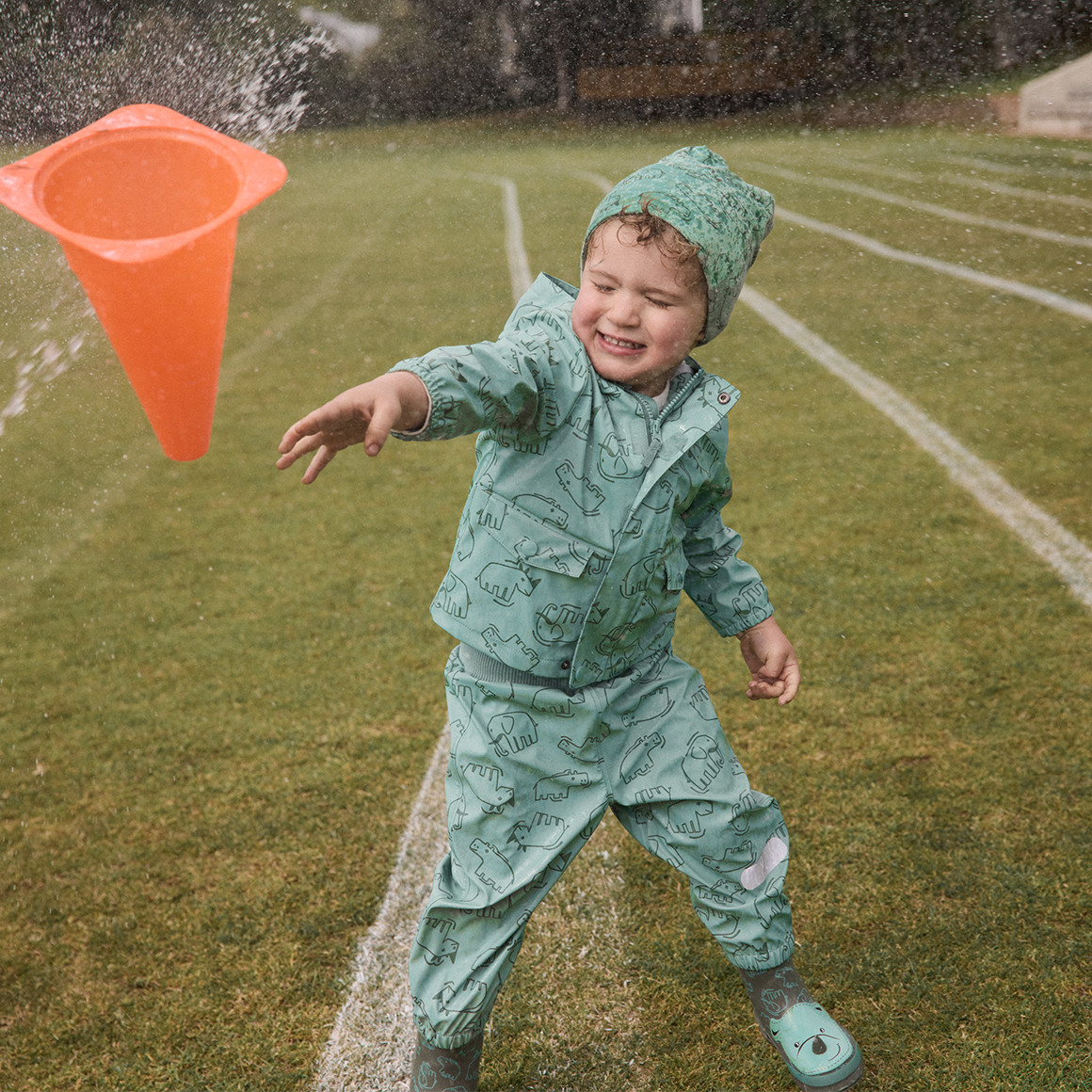 Topomini Baby Regenhose mit Tier-Print salbei