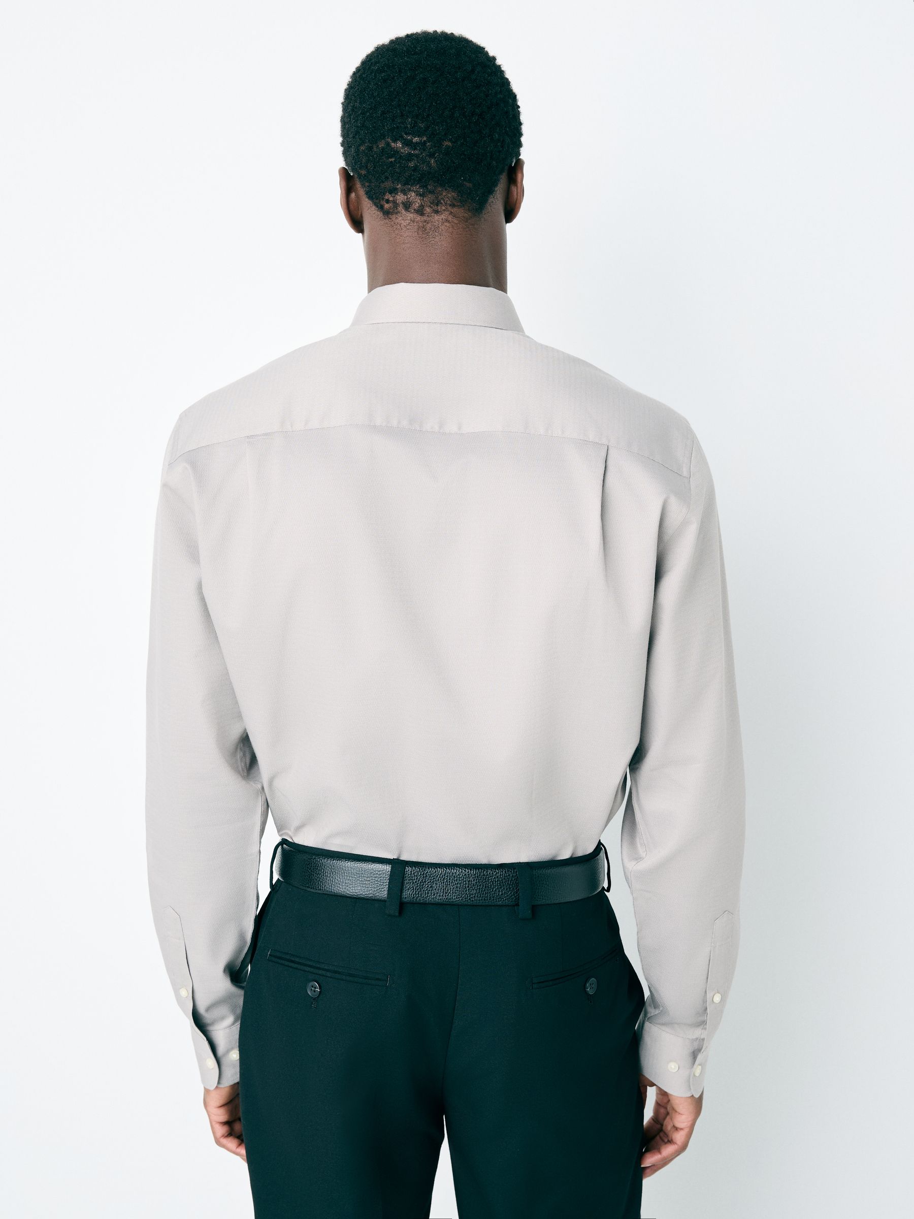 Naturel bruin - Normale Pasvorm - Onderhoudsvriendelijk, getextureerd, slim fit overhemd met enkele manchet