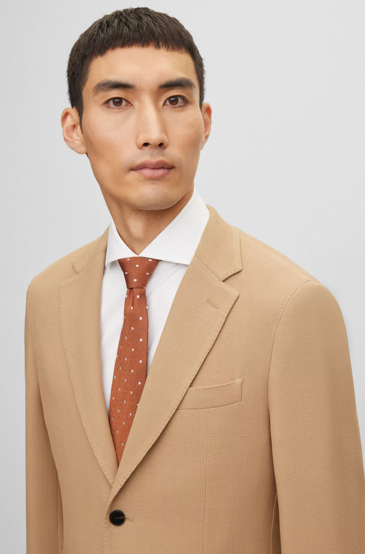 Jaqueta BOSS Camel Slim-fit em mistura de lã com microestampa