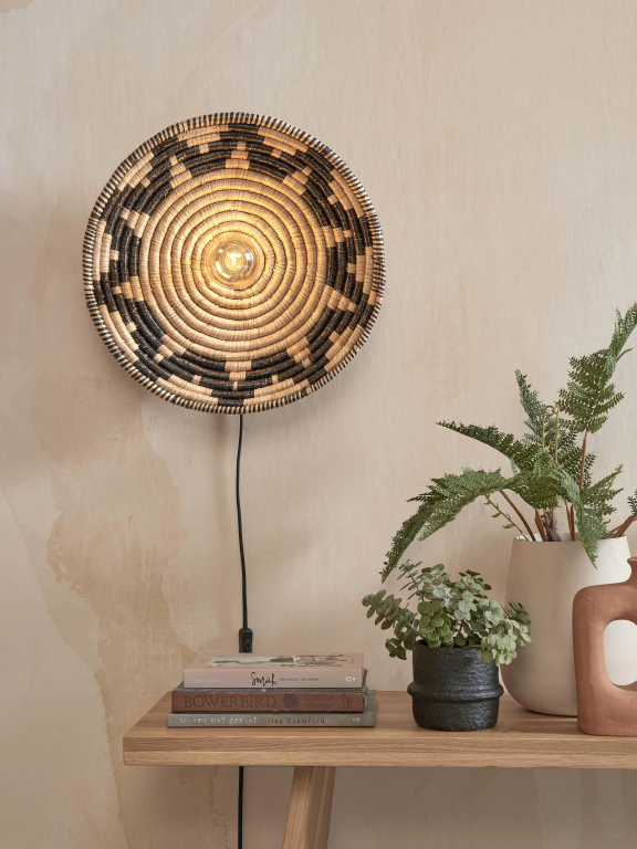 Good&Mojo Andros wandlamp Ø45 zwart/naturel