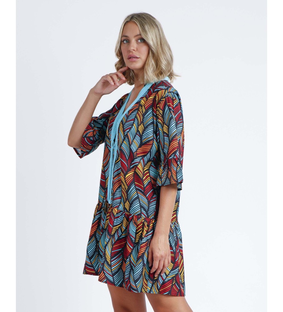 Vestido Admas Étnico com Penas Multicoloridas
