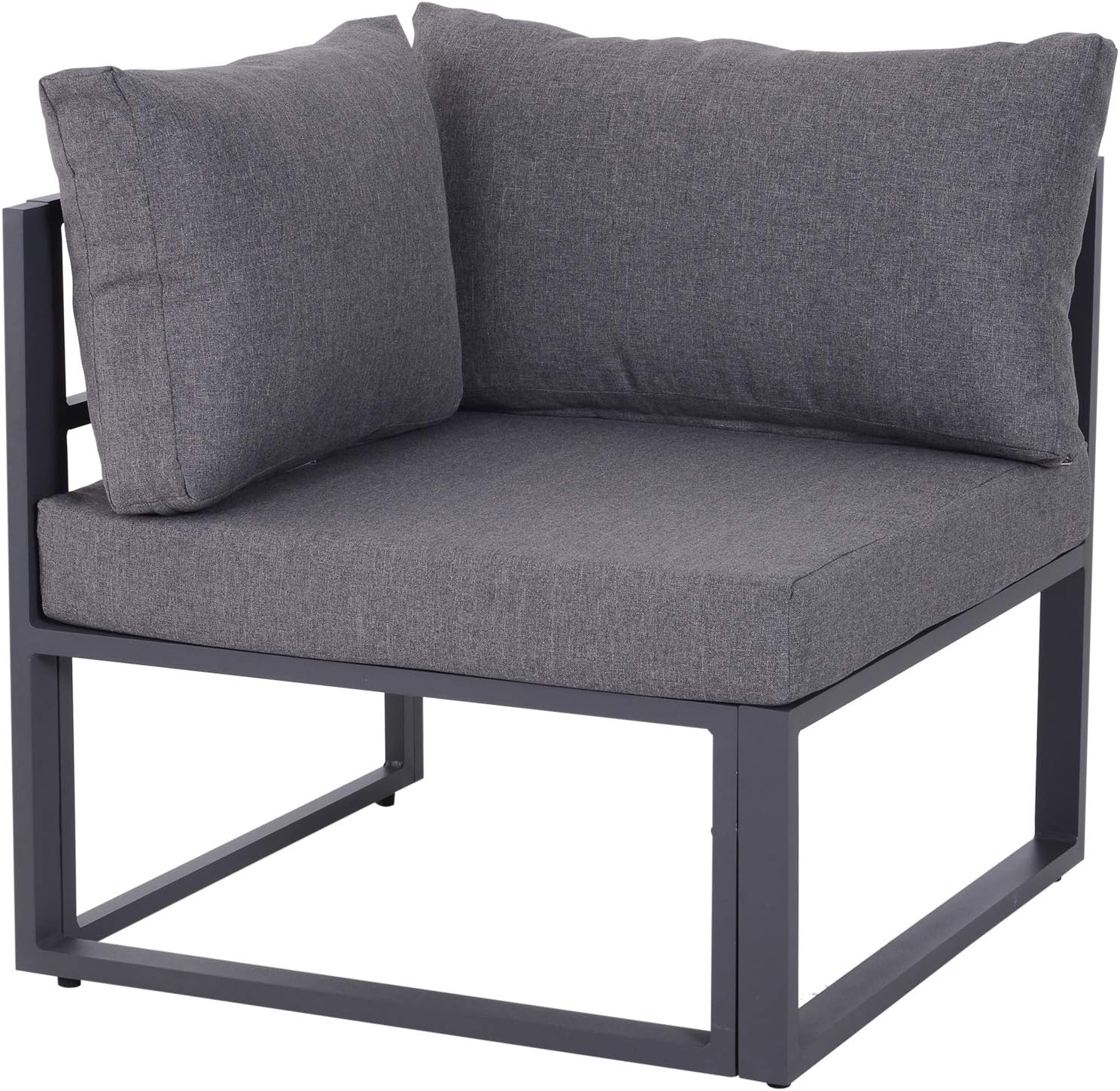 Outsunny 6-TLG. Gartengarnitur Gartenset Gartensofaset Sitzgruppe Gartenmöbel Alu+ Polyester + Hartglas Grau 4 x Sessel 1 x Ecksofa 1 x Beistelltisch Kissen für 4–5 Personen