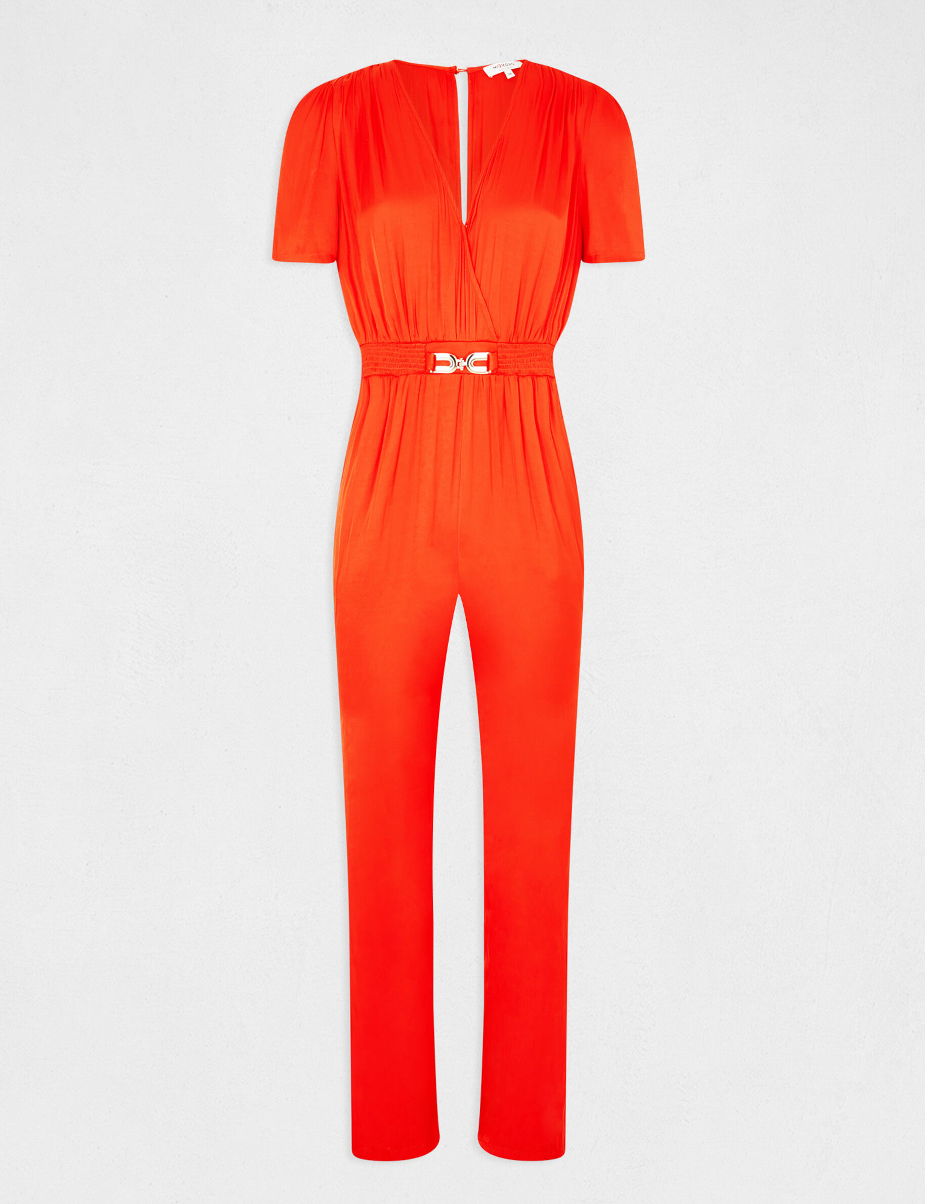 Combinaison droite fluide satin orange femme - orange