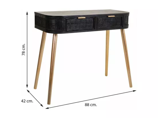 Console en bois et treillis laqué noir 88x42x78h