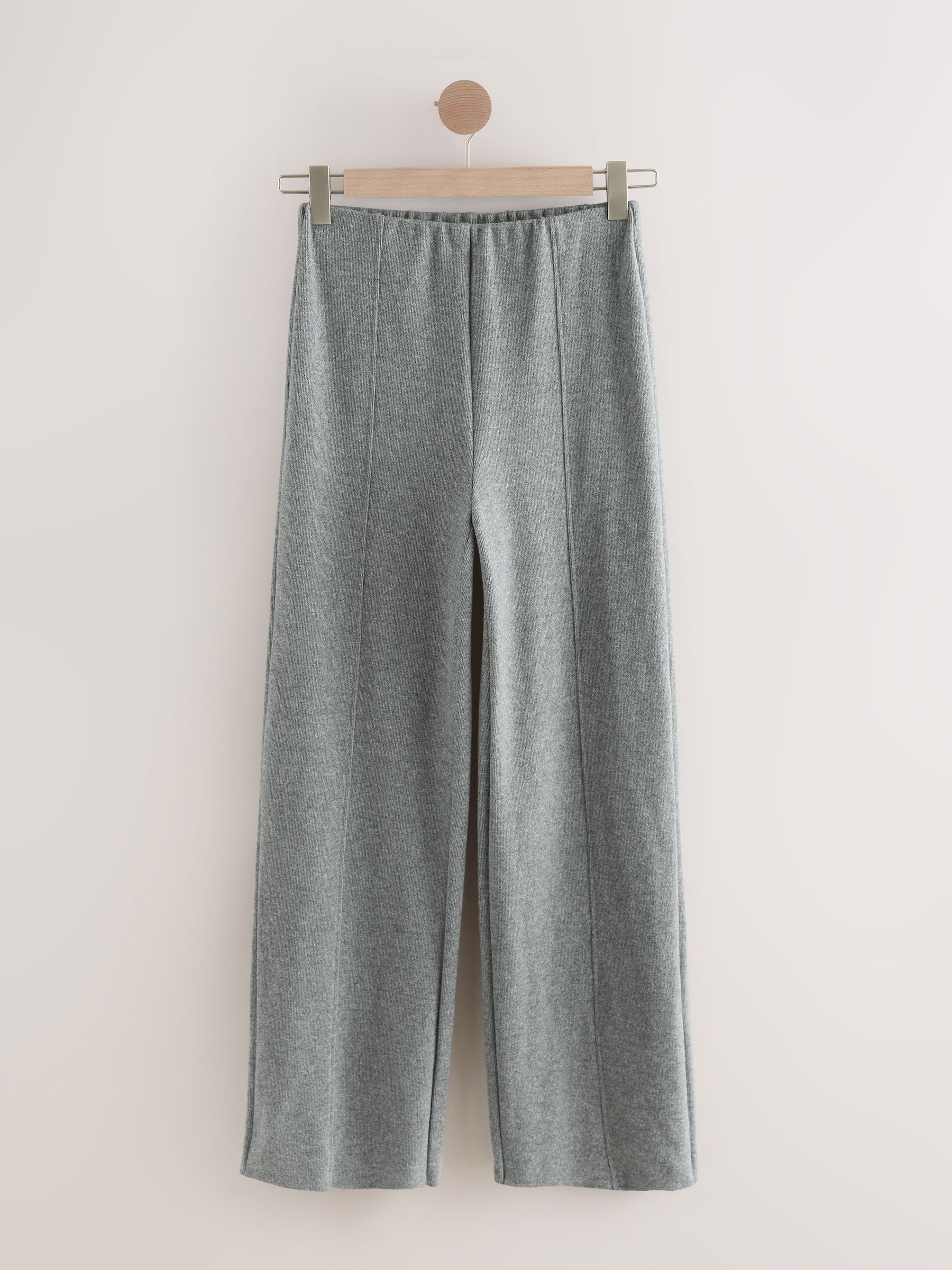 Antraciet - Superzachte Cosy Rib Gebreide Broek met Wijde Pijpen