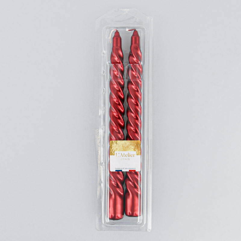 2 bougies torsadées rouge métal