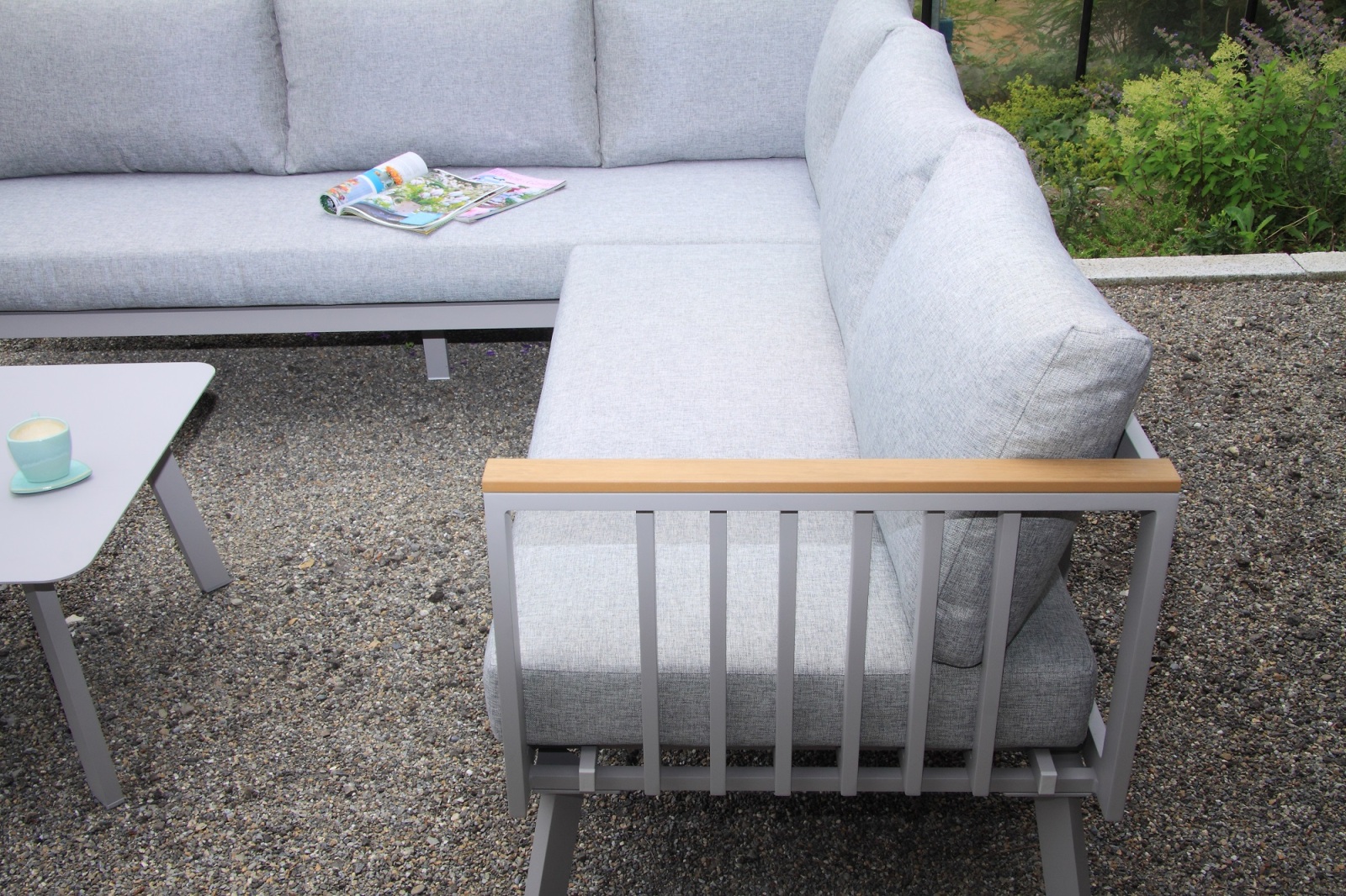 3-teilige Garten-Lounge GONDOLA - grau - inklusive Kissen