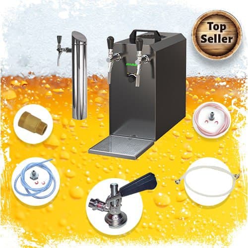 Untertheken Komplett Set - Zapfanlage STREAM 50K mit Luftpumpe Bierkoffer, Bierzapfanlage, Durchlaufkühler 2-leitig Trockenkühler, bis zu 55 L/h - BLACK EDITION, Zapfkopf:Flach,Zapfkopf 2:NC Adapter