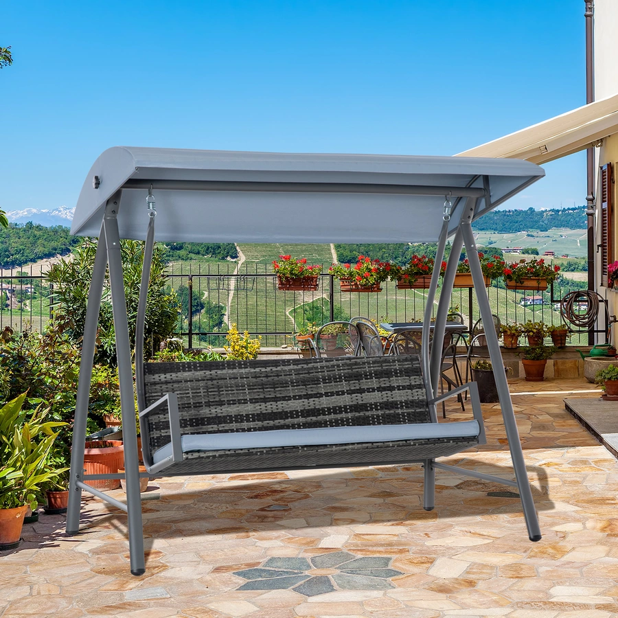 Outsunny Rattan Gartenschaukel grau