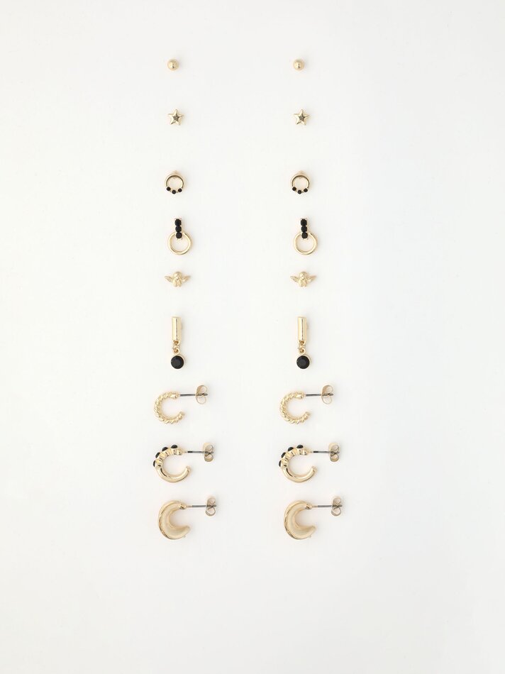 Conjunto de 9 brincos combinados - Dourado