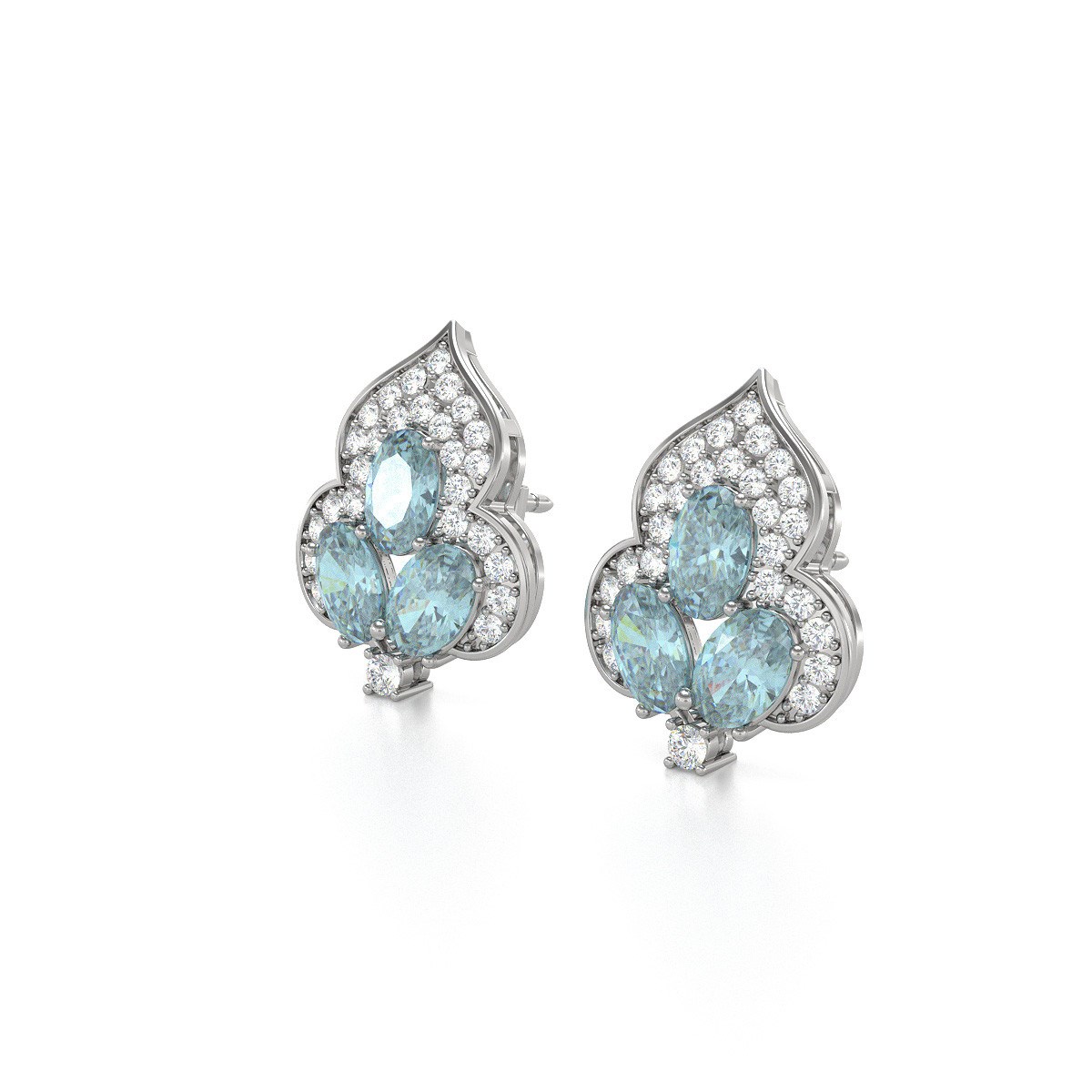 Boucles d'oreilles ADEN Aigue-Marine et Diamants sur Argent 925 3.5grs