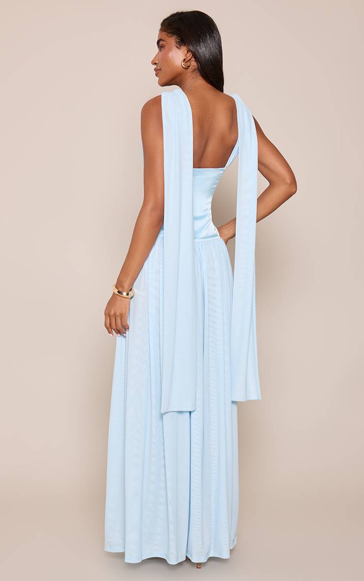 Bleu Layette Robe Longue Sans Manches Corset Plongeant En Mesh