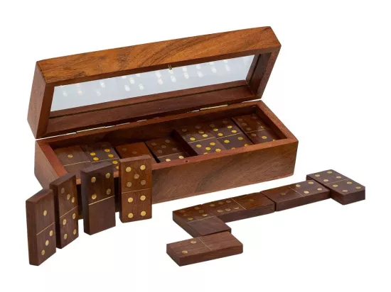 Domino avec boîte en bois marron 20x7x5,5h