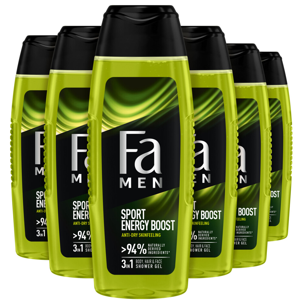 6x Fa Men Douchegel en Shampoo Sport Energy Boost250 ml