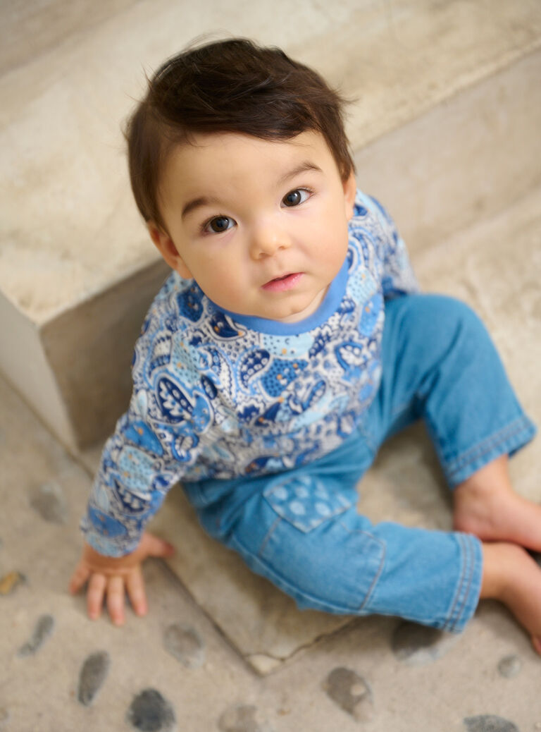 T-shirt à fond bleu réversible pour bébé garçon