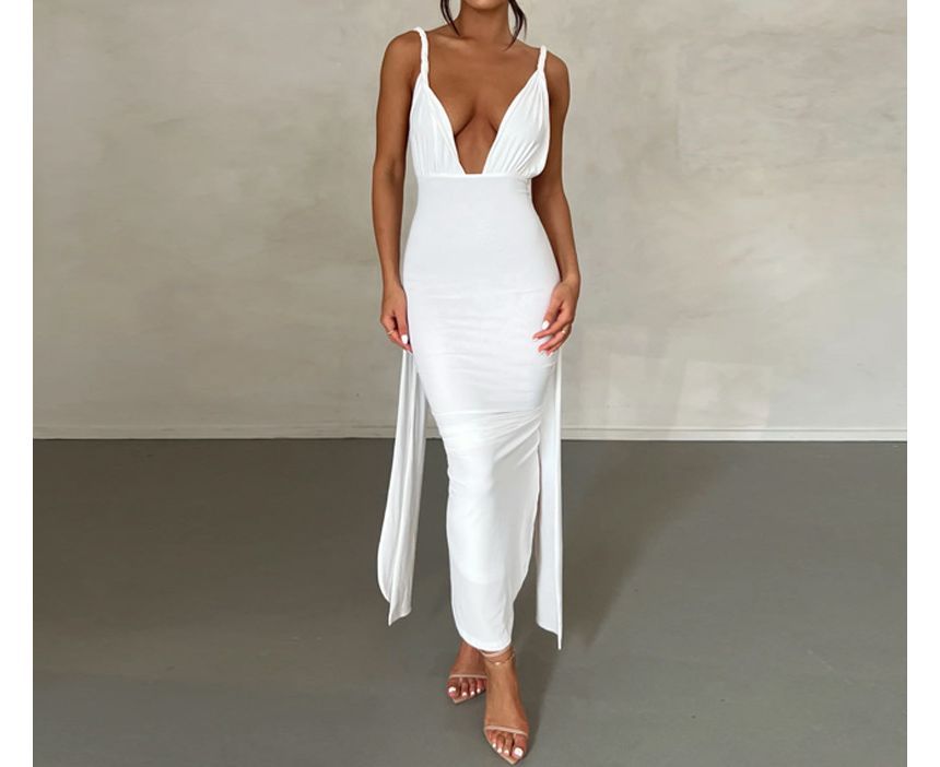 Sheparon - Strappy V-hals maxi bodyconjurk met open rug en split