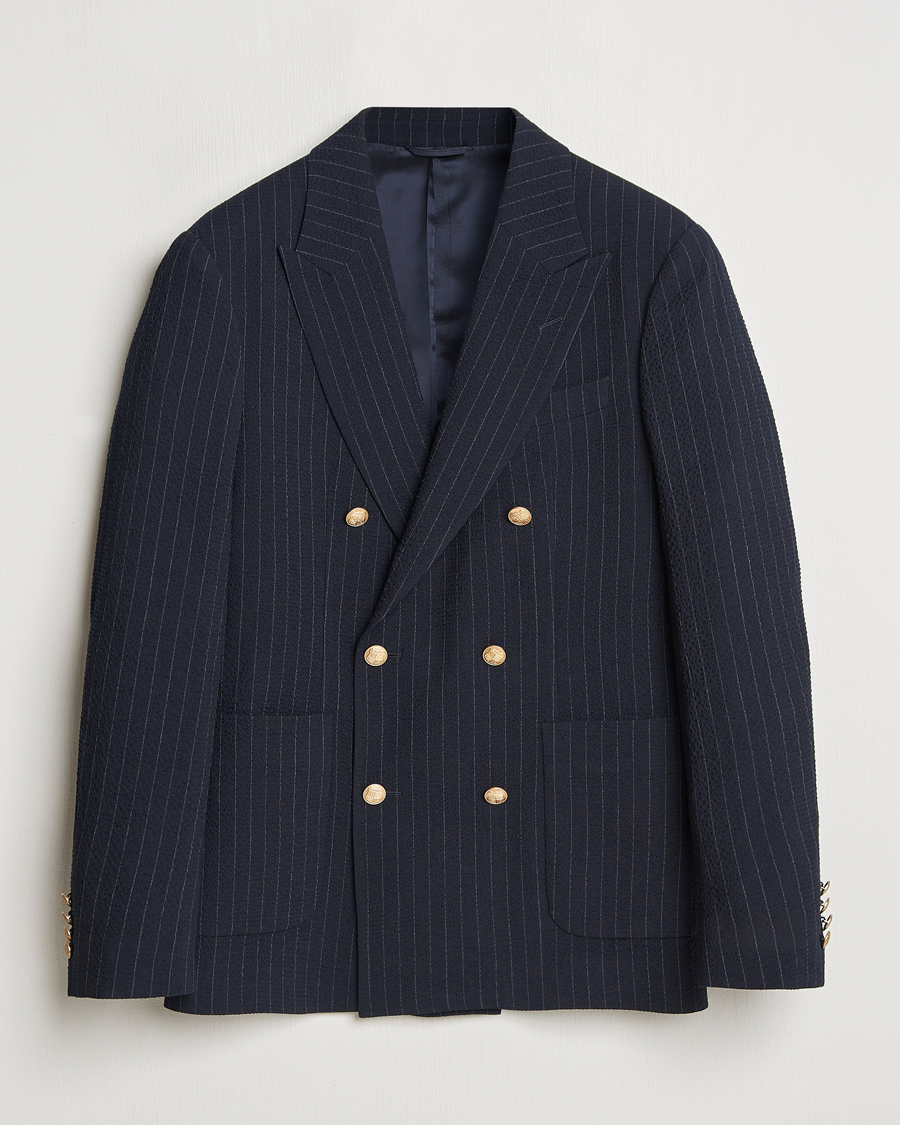 GANT Slim Fit Seersucker Double Breasted Blazer Evening Blue
