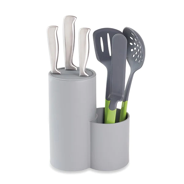 Bloc couteaux universel 2 en 1 avec porte-ustensiles gris Mathon