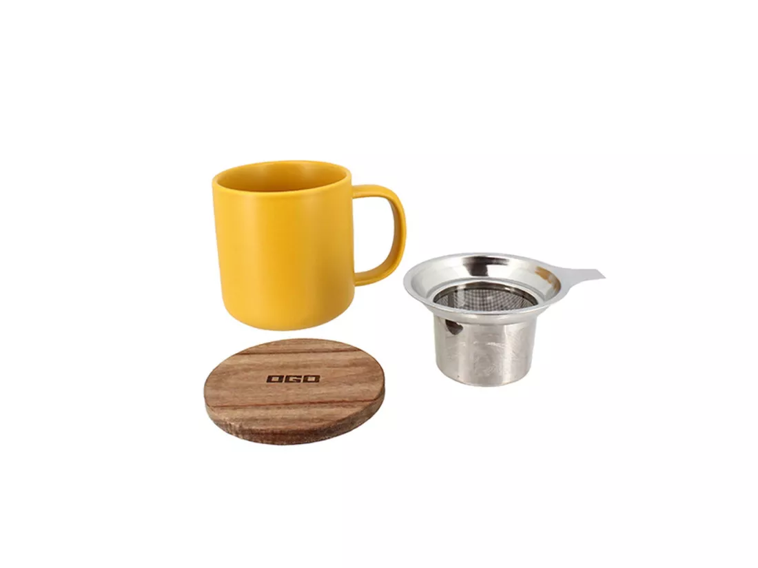 Ogo Living - Tisaniere Juliet 300ml En Gres Jaune Avec Couvercle Bois D'acacia