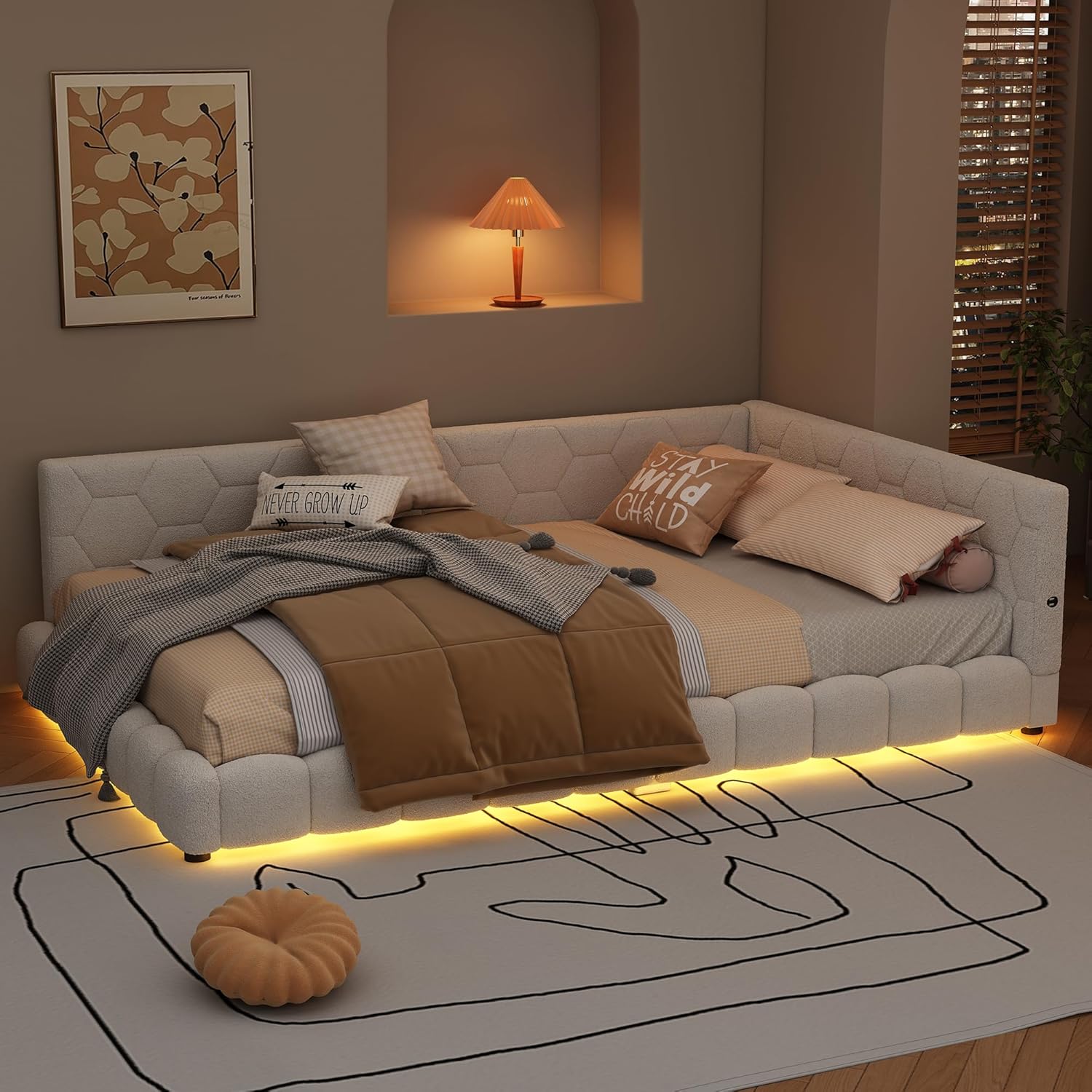 Merax 140x200cm Schlafsofa mit 16 Farben Umgebungslicht, USB-Anschluss - Weiß (ohne Matratze)
