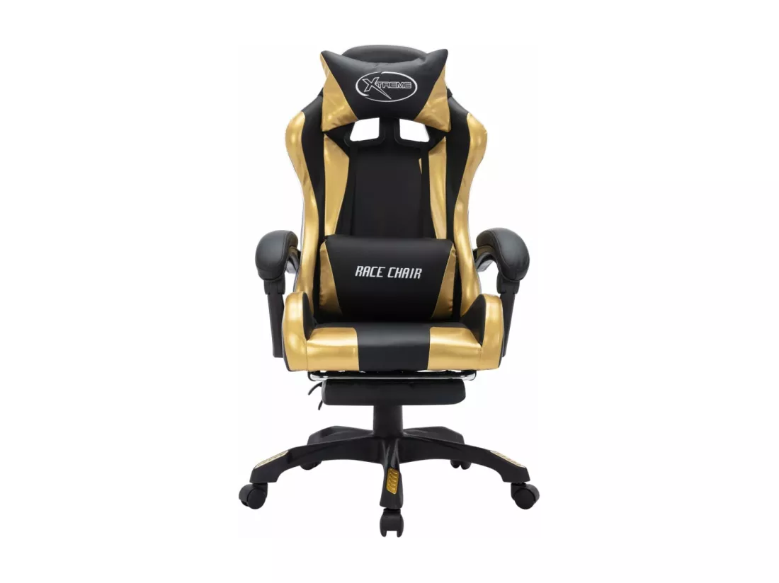 Fauteuil de jeux vidéo avec LED RVB Doré et noir Similicuir