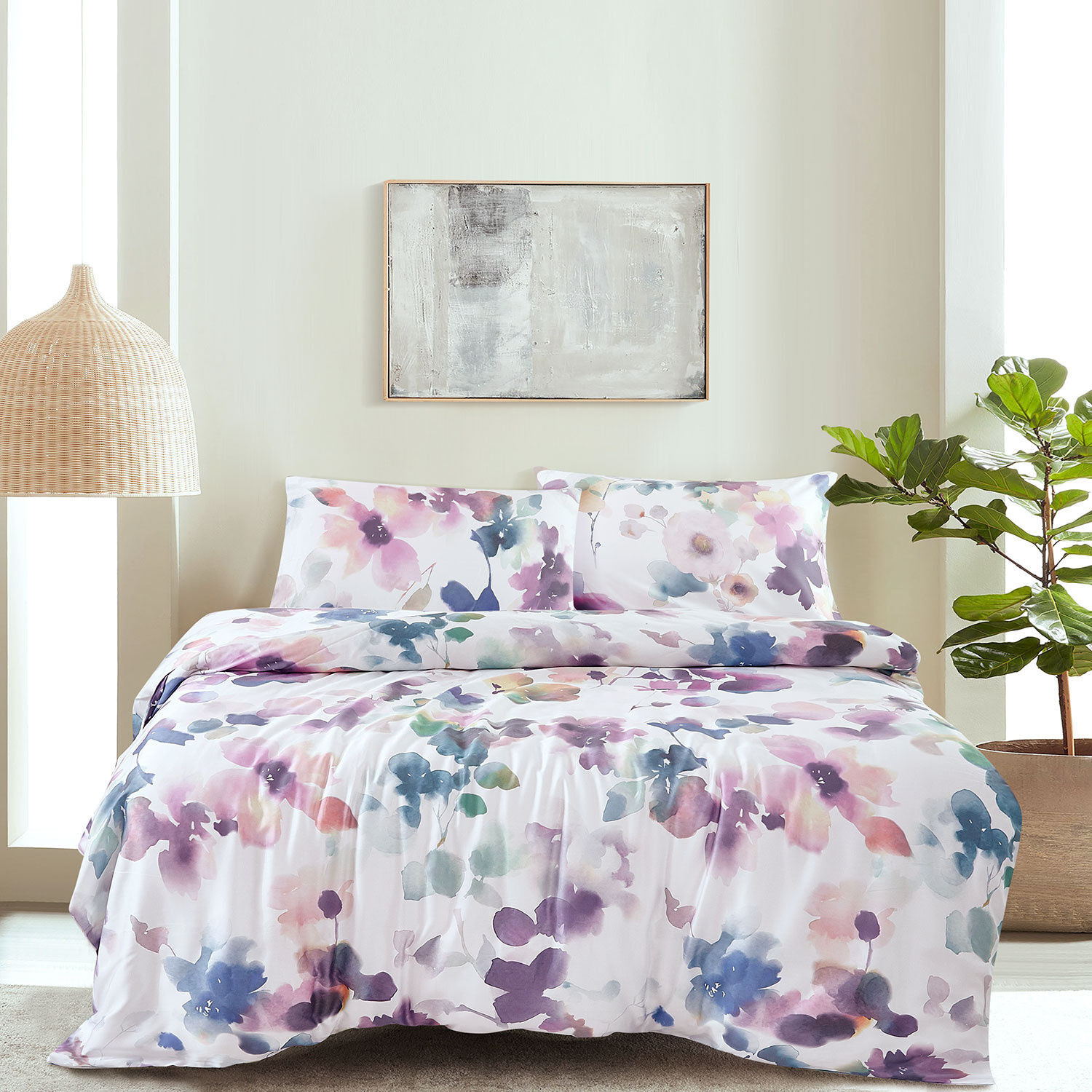 Bettwäsche mit blumigem Aquarellmuster