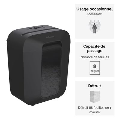 Fellowes Powershred LX45 - destructeur de documents coupe croisée - 8 feuilles - Corbeille 17 litres - verrouillage de sécurité