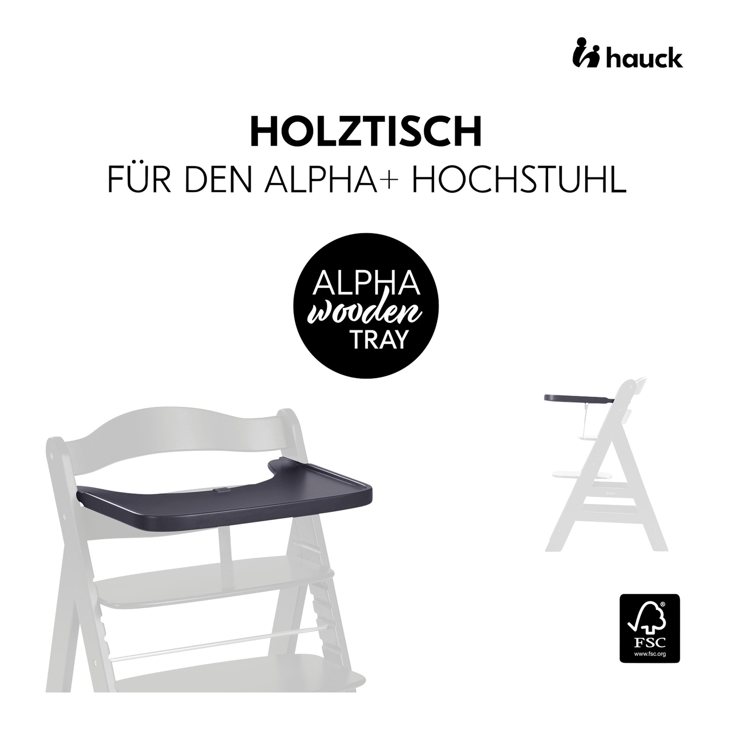 Hauck Hochstuhltisch Alpha Wooden Tray dark grey