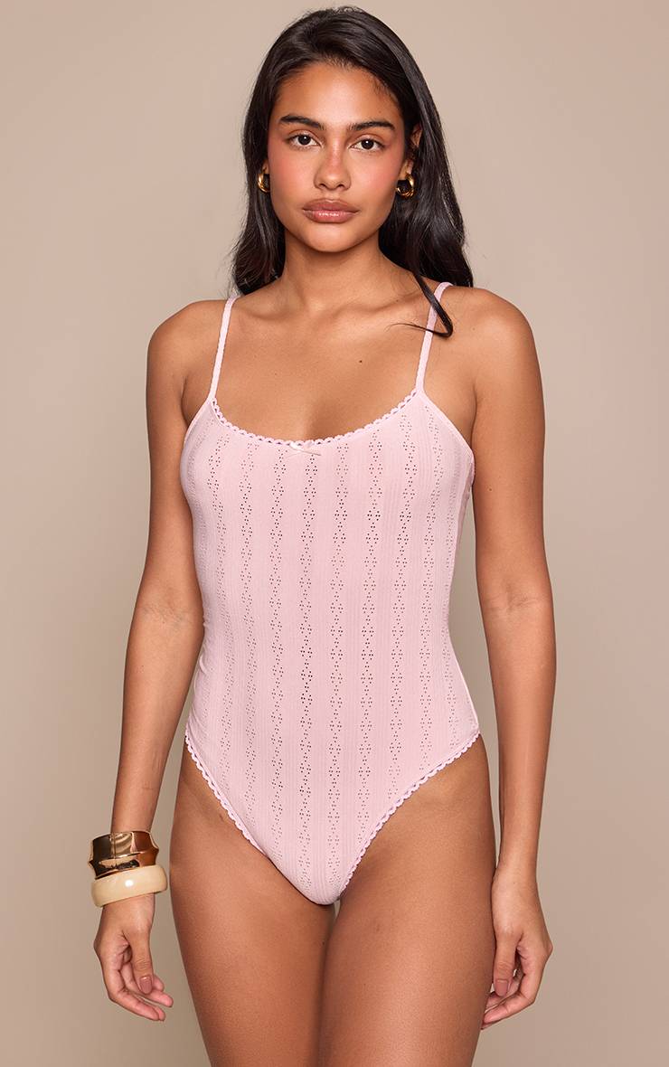 Rose Pâle Body À Bretelles En Pointelle