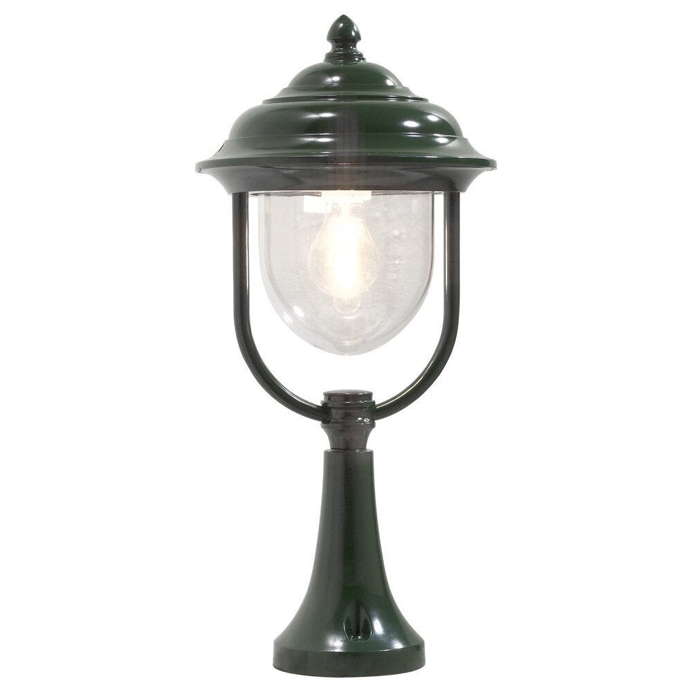 Klassieke Parma sokkellamp van groen aluminium en helder acrylglas, E27-fitting, IP43