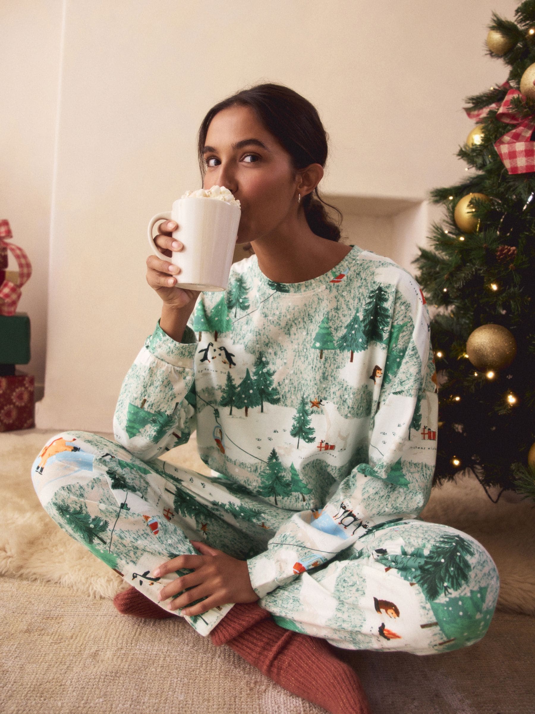 Groen sneeuwtafereel - Pyjama met lange mouwen