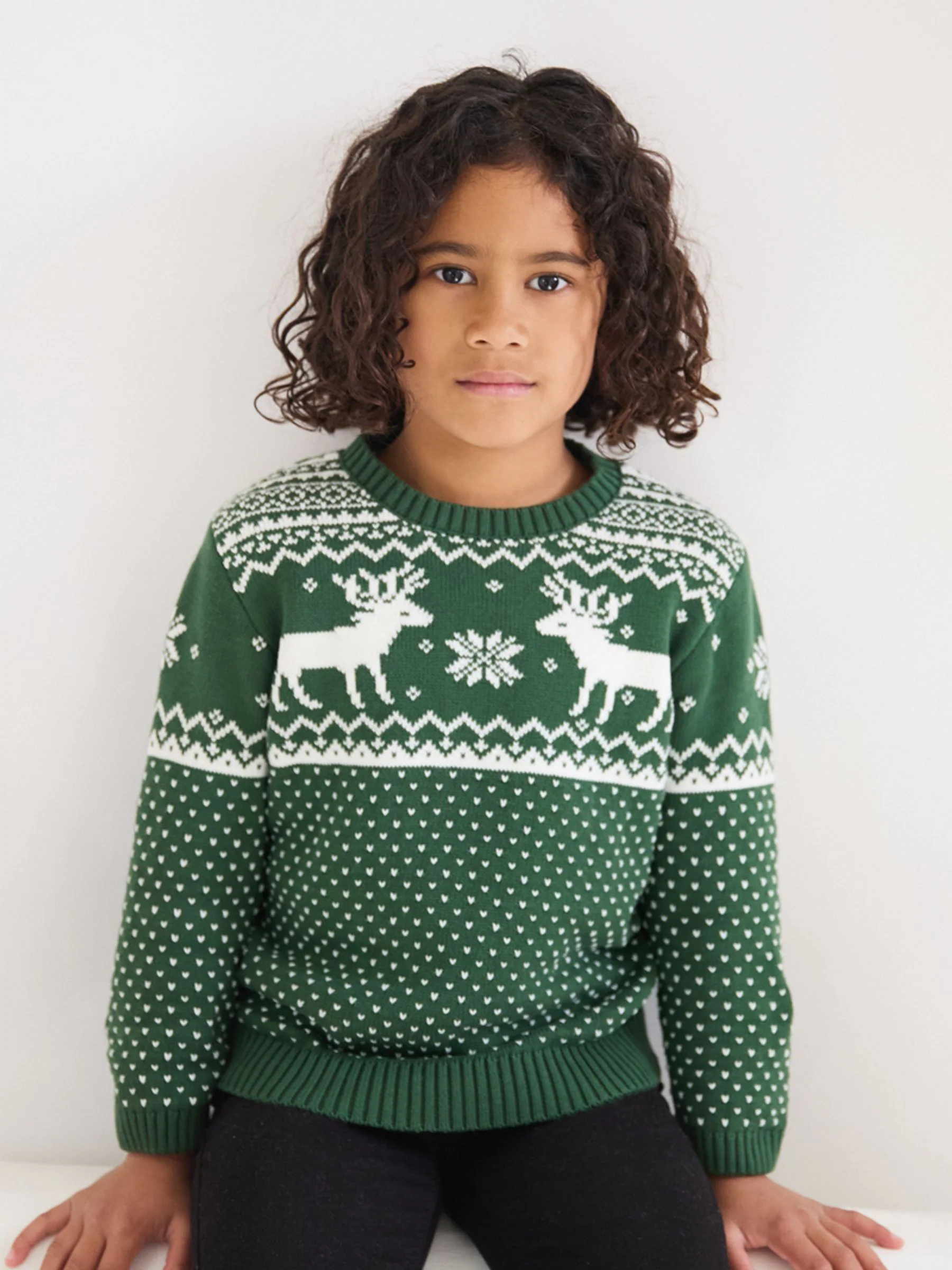Groen - The Little Tailor kinderkersttrui met rendier-fairislepatroon