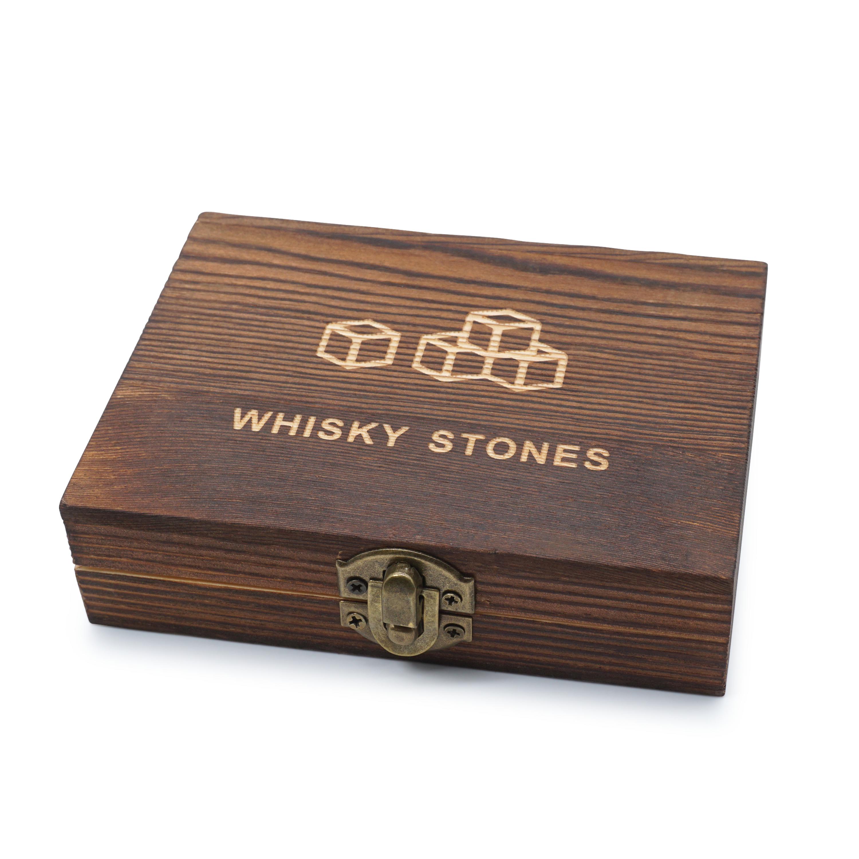 (12-tlg. Set) Edle Whisky Eiswürfel Steine mit Zange / Aufbewahrungstasche / Holzbox - Grau