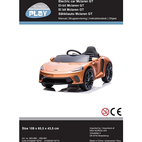 McLaren GT hvid elektrisk bil 12V