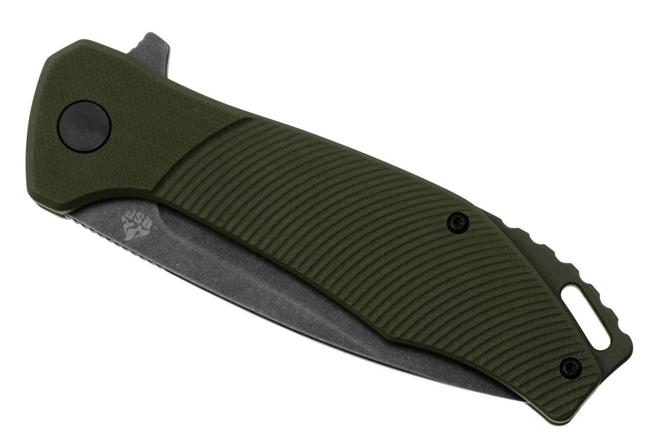 QSP Knife Raven QS122-B2 Blackwashed D2, Green G10, zakmes