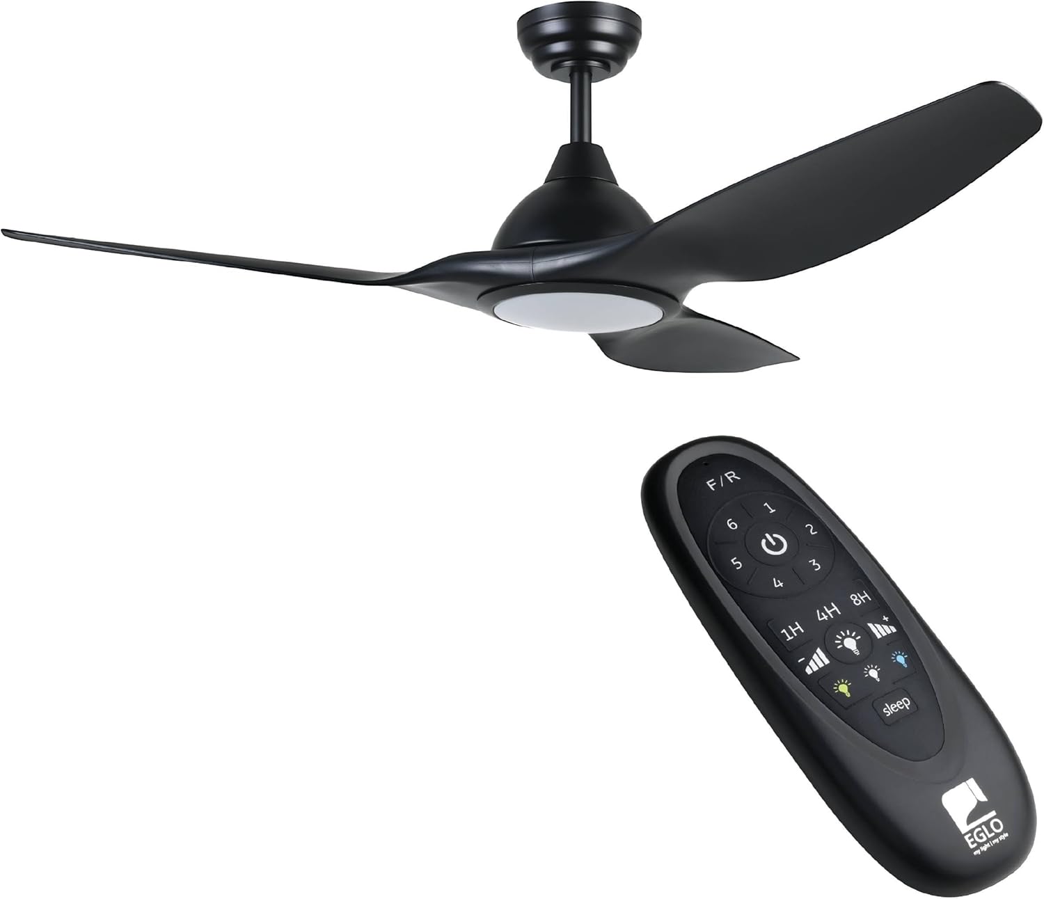 EGLO Deckenventilator Tunitas, 3 Flügel Ventilator mit LED Beleuchtung und Fernbedienung, Sommer Winter Betrieb, Farbwechsel kalt–warmweiß, dimmbar, Metall in Schwarz, DC Motor, leise, Ø 132 cm