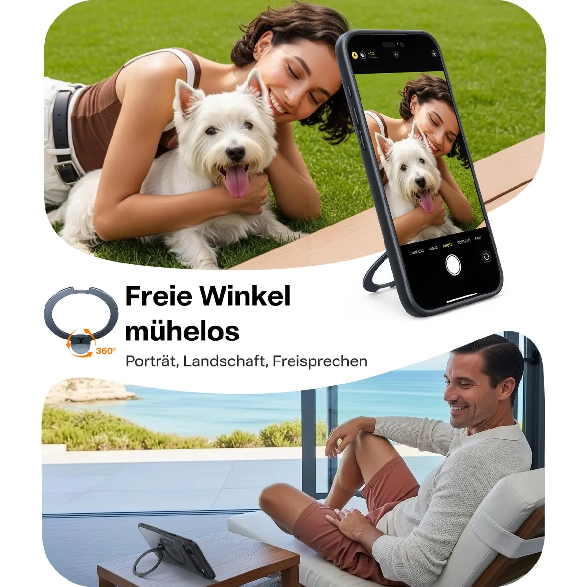 iPhone Air Ostand 360° Spin MagSafe Hybrid Hardcase Hülle Ring Stand   Kickstand - Schwarz
