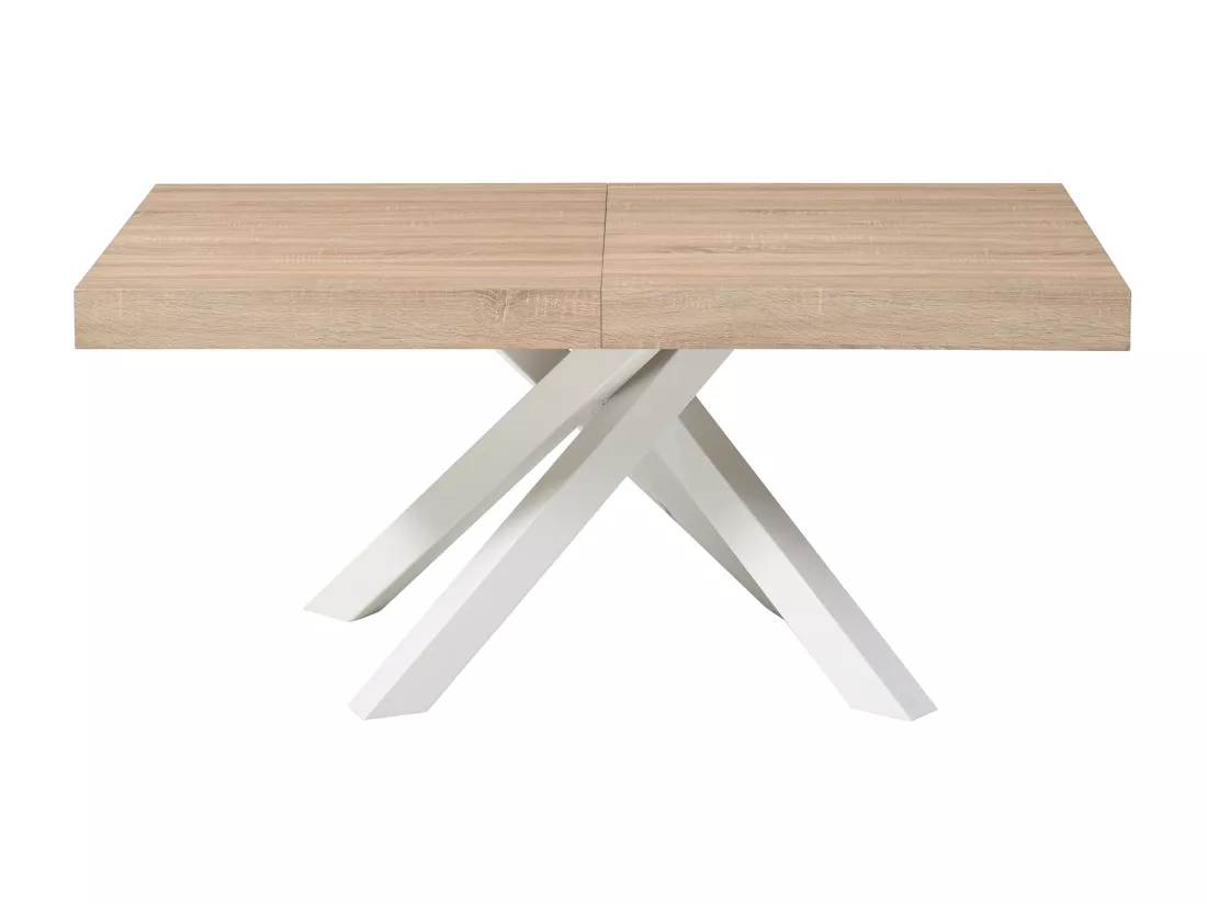 Table à manger extensible 6 à 10 personnes en MDF et métal - Naturel et blanc - CATONAV